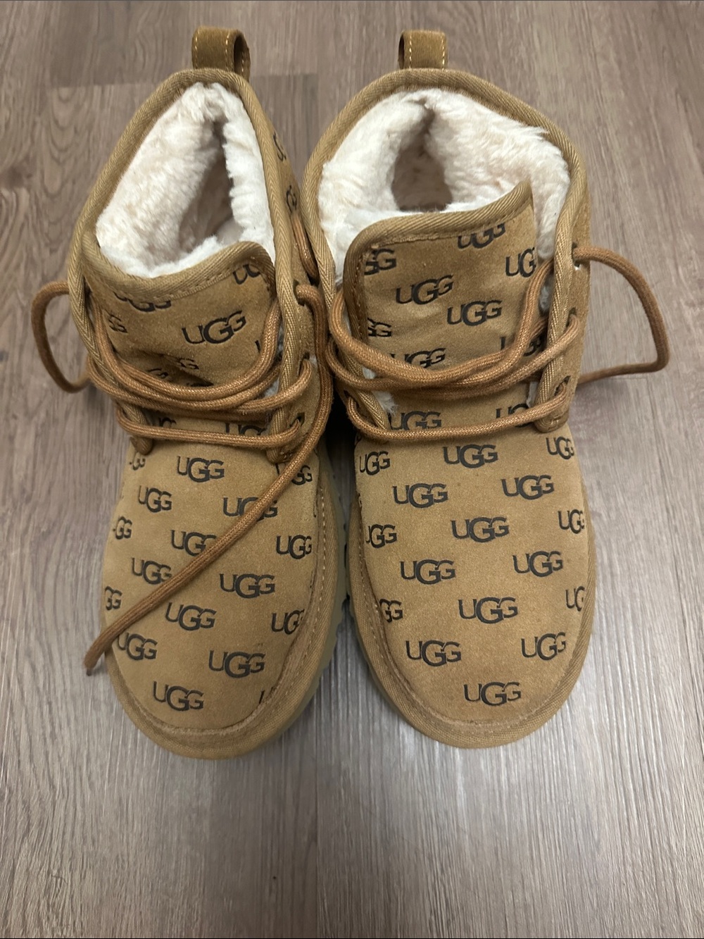 UGG Chestnut All-Over Logo Suede Lace-Up Boots